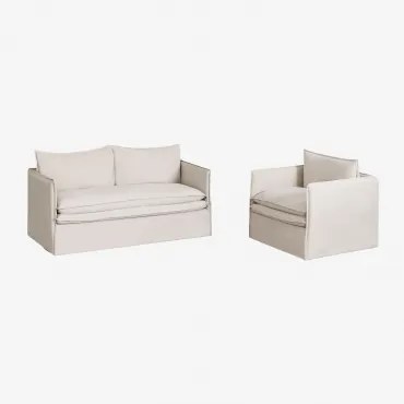 Grace Woonkamer Set Met 2-zitsbank En Fauteuil In Linnen En Katoen Stof Beige - Sklum