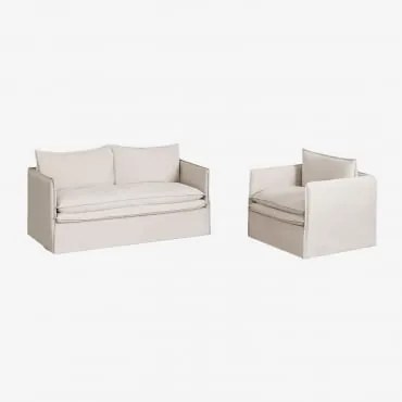 Woonkamerset Met 2-zitsbank En Fauteuil In Grace Linnen En Katoen Stof Beige - Sklum