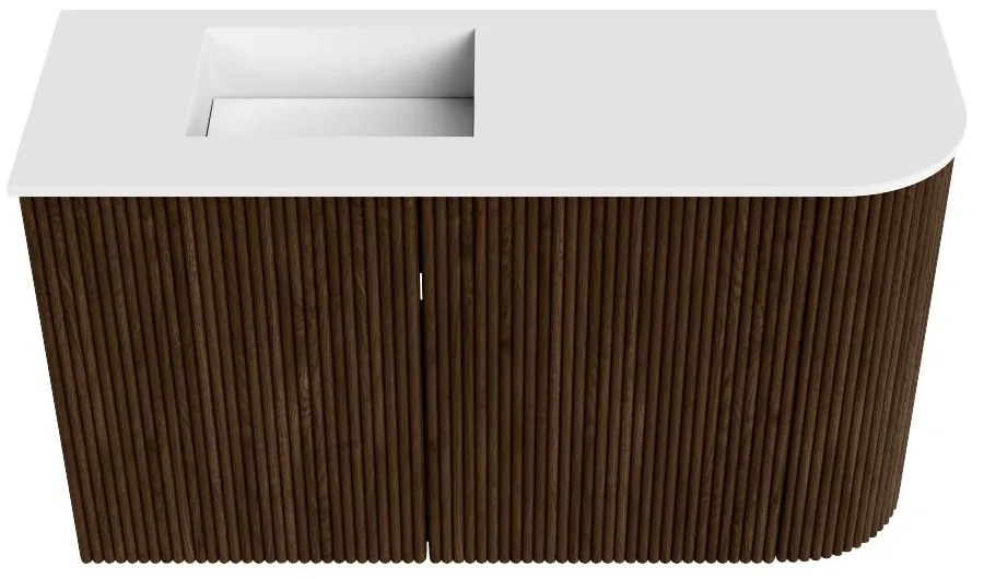 Mondiaz Joya 70cm toiletmeubel ronding rechts walnut met wastafel faye links zonder kraangat talc