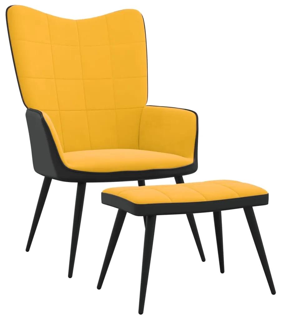 vidaXL Relaxstoel met voetenbank fluweel en PVC mosterdgeel