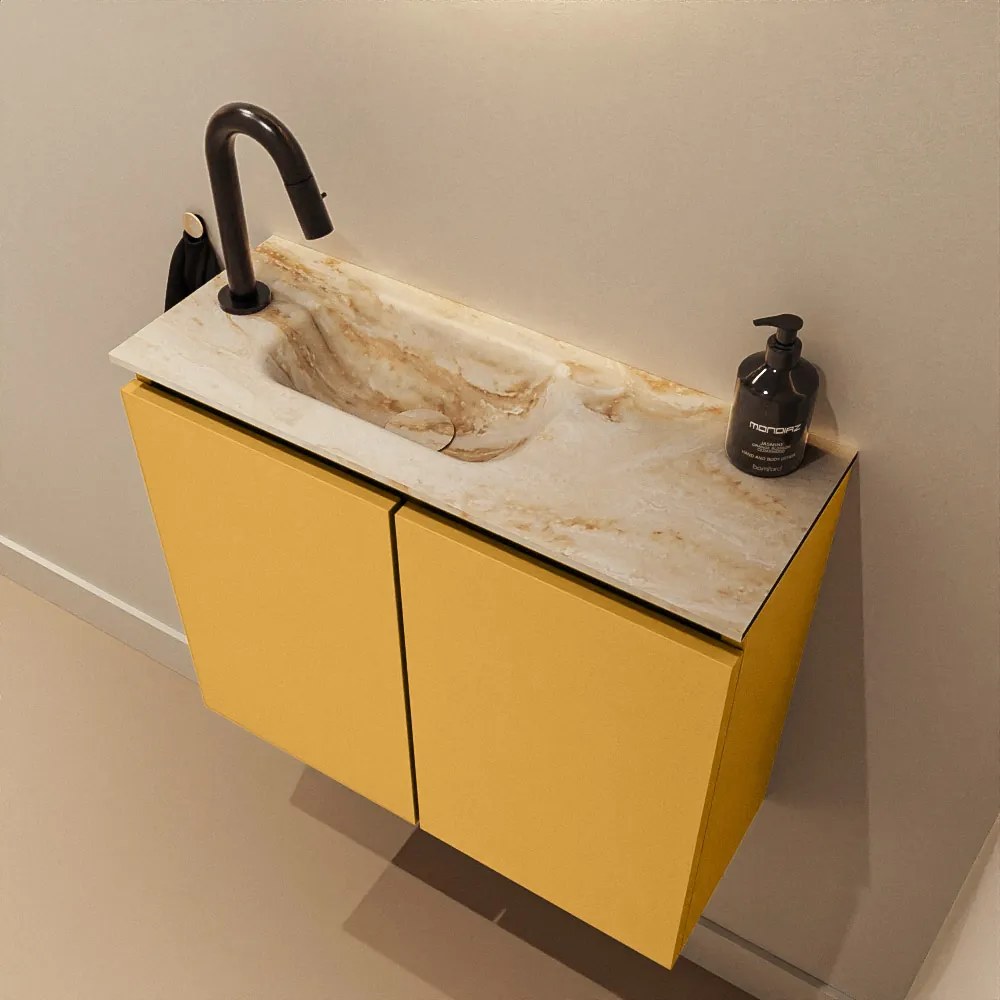 Mondiaz Ture DLux toiletmeubel 60cm ocher met wastafel frappe links met kraangat