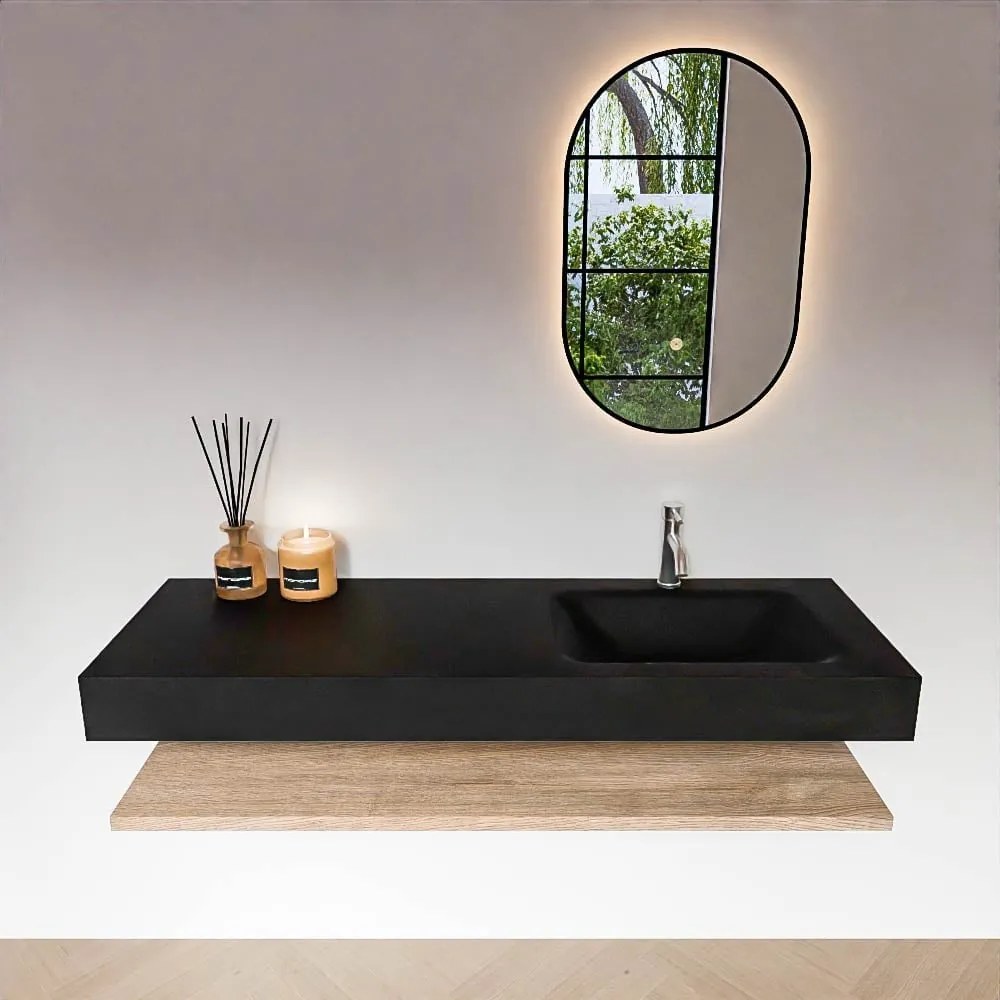 Zaro Alan badmeubel 140cm met planchet washed oak en vrijhangende wastafel cloud rechts 1 kraangat urban