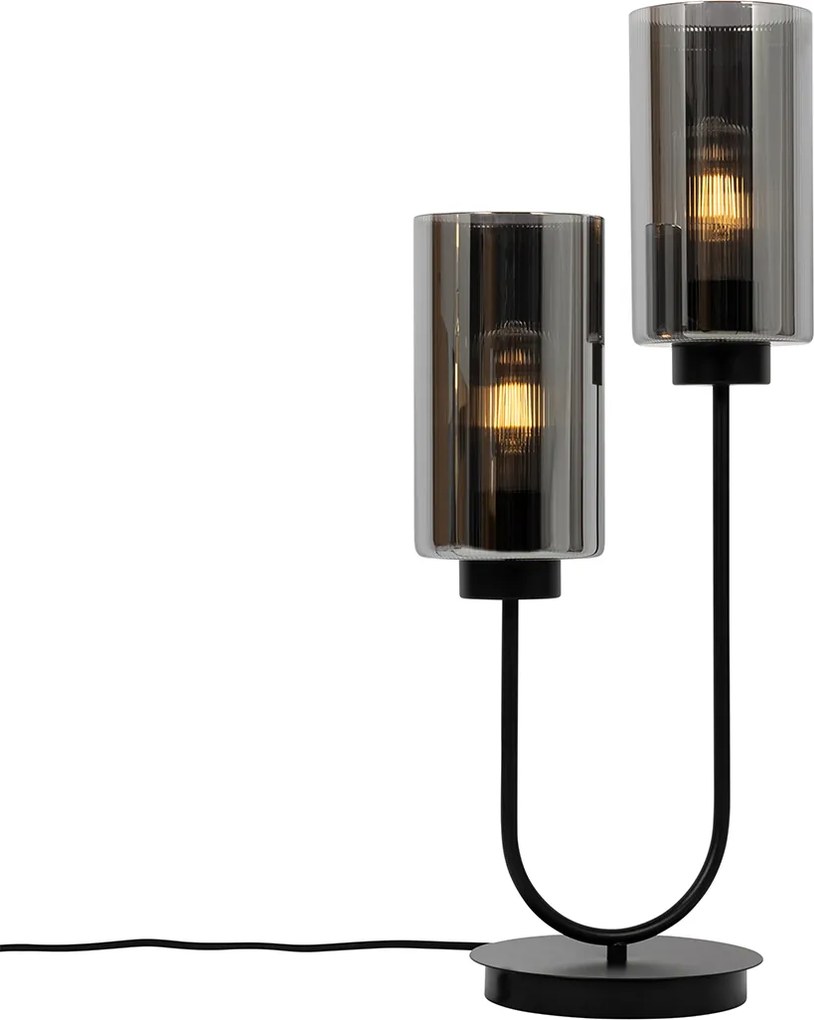 Smart tafellamp zwart met smoke glas 2-lichts incl. 2 Wifi ST64 - Laura