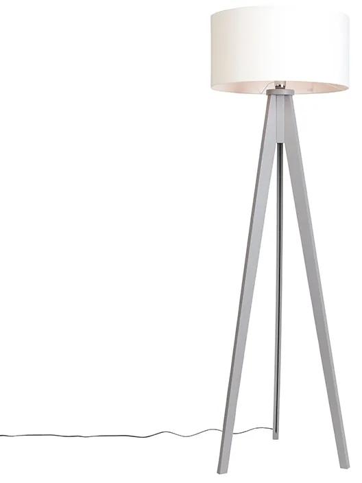 Vloerlamp Tripod Classic grijs met kap 50cm off-white Landelijk / Rustiek rond Binnenverlichting Lamp
