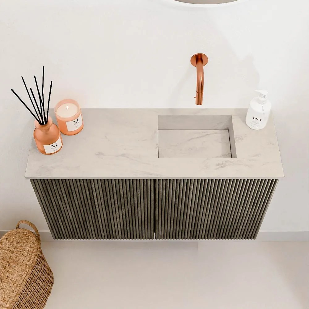 Mondiaz Joya DLux 70cm toiletmeubel shadow met wastafel faye rechts zonder kraangat opalo