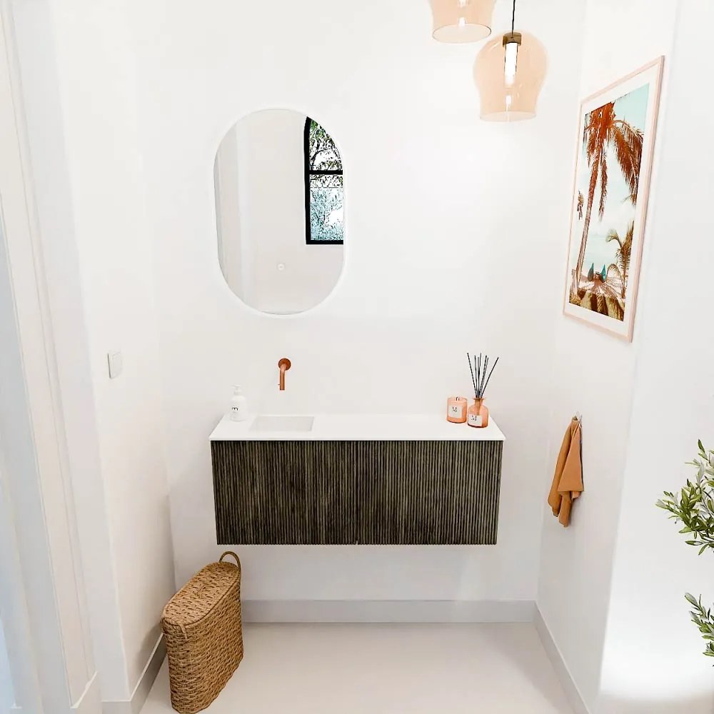 Mondiaz Joya 100cm toiletmeubel shadow met wastafel faye links zonder kraangat talc