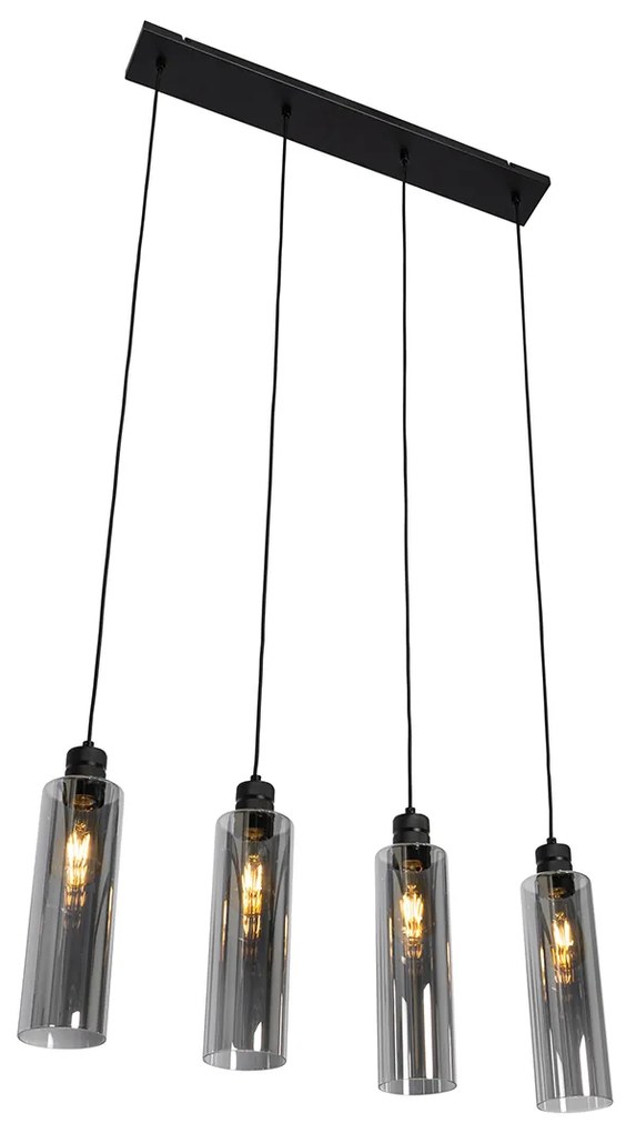 Moderne hanglamp zwart met smoke glas 4-lichts - Stavelot