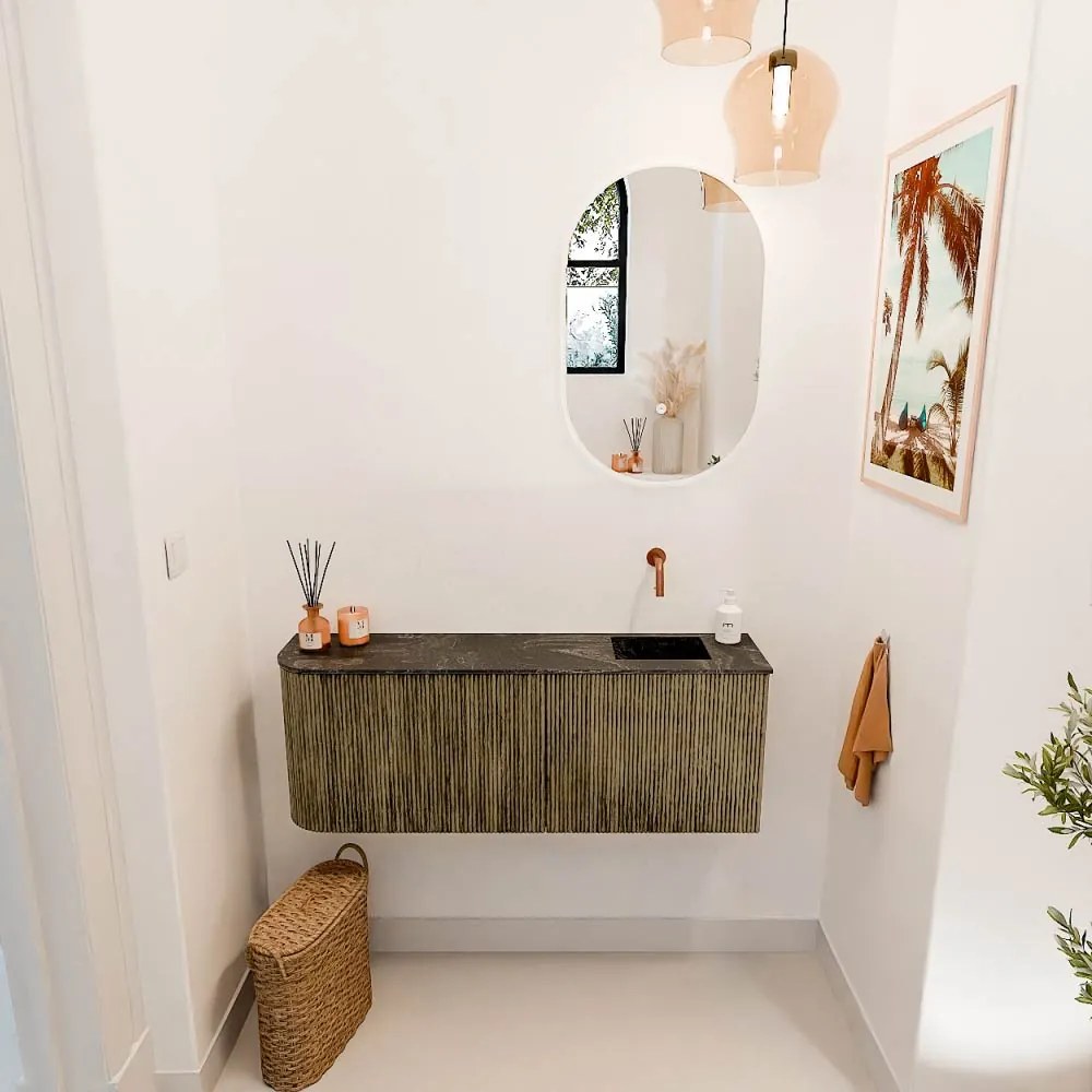 Mondiaz Joya DLux 110cm toiletmeubel ronding links dusk met wastafel faye rechts zonder kraangat lava