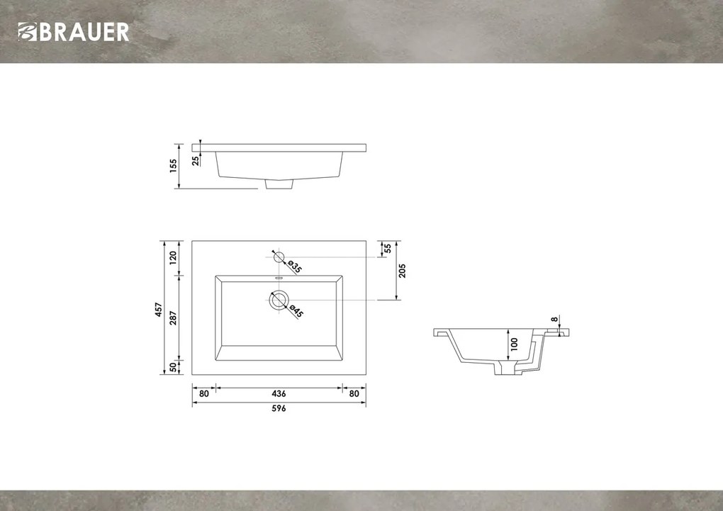 Brauer Solar Slim wastafel mineraalmarmer 60cm met kraangat wit glans