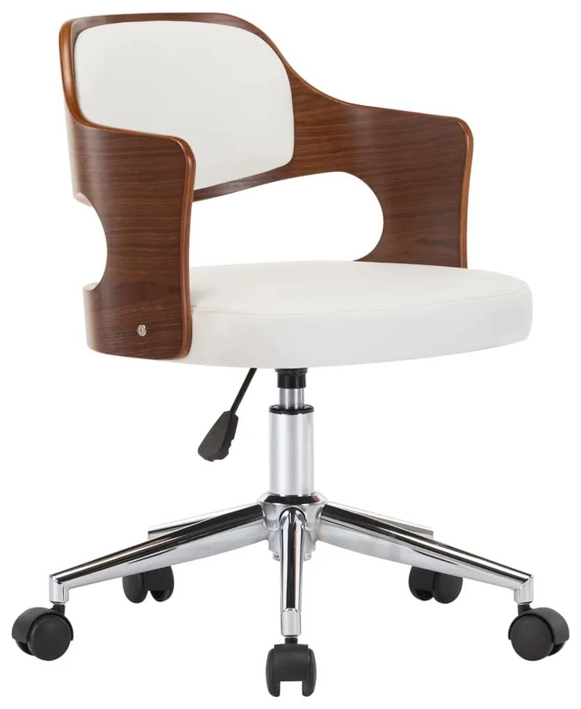 vidaXL Kantoorstoel draaibaar gebogen hout en kunstleer wit