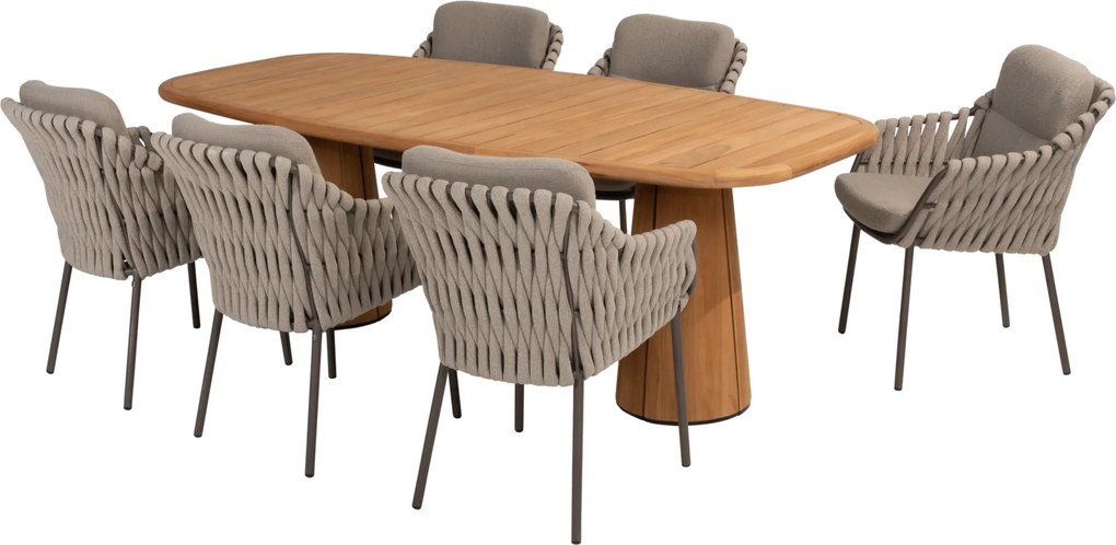 Capri Montera barrel dining tuinset 7 delig 240x110xH75 cm teak terre 4 Seasons Outdoor