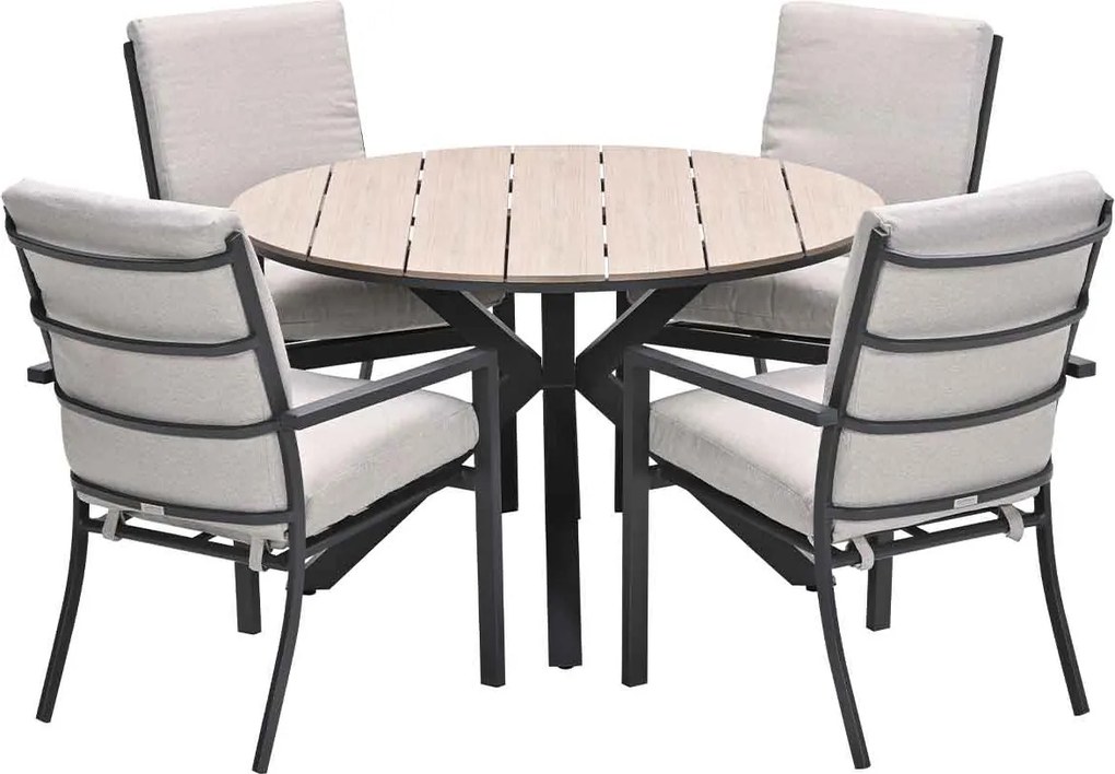 Garden Impressions Senja tuinset 5-delig desert sand - Tulli tuintafel Ø122x75 cm - light teak vironwood