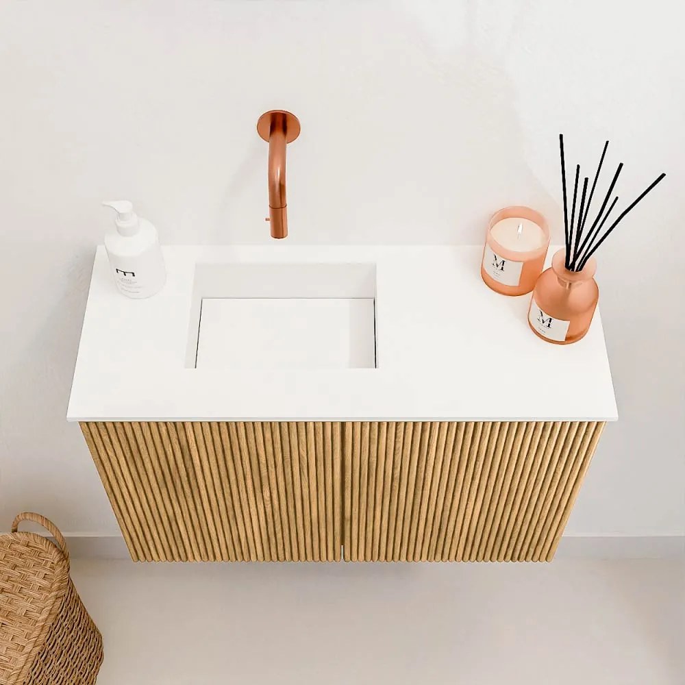 Mondiaz Joya 60cm toiletmeubel oak met wastafel faye links zonder kraangat talc