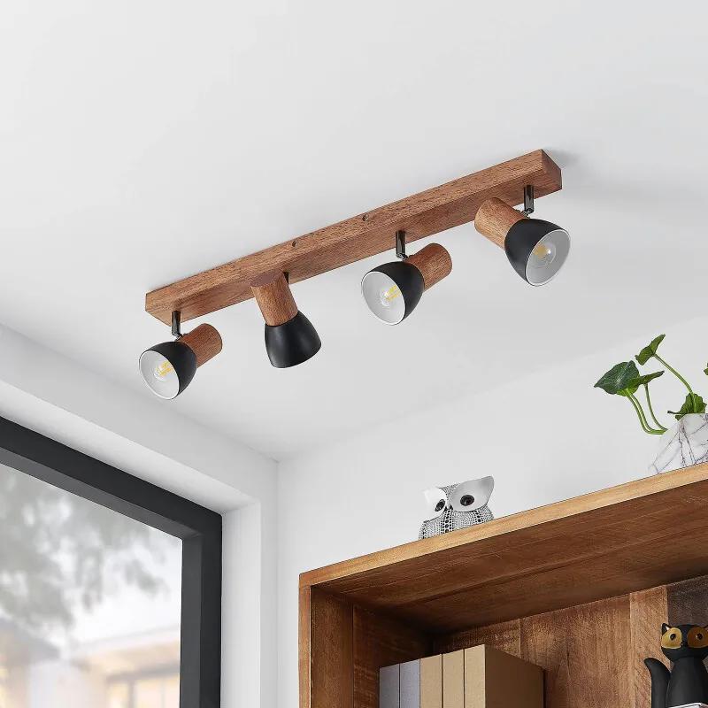 Tonja plafond-spot met hout, 4-lamps - lampen-24