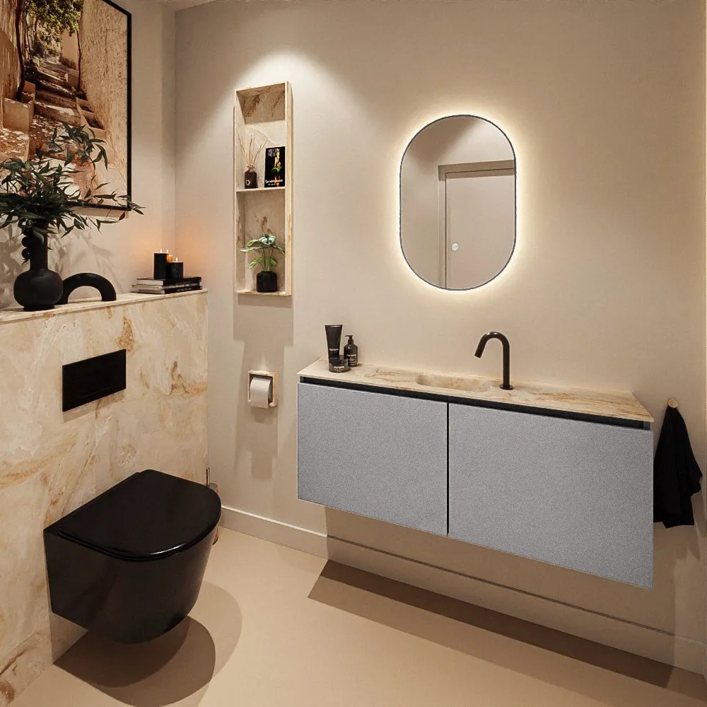 Mondiaz Ture DLux toiletmeubel 120cm plata met wastafel frappe midden met kraangat