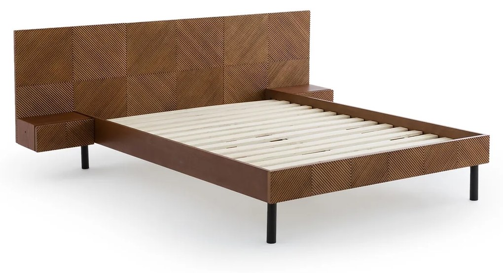 Bed met ingebouwde nachtkastjes en beddenbodem, Jérem