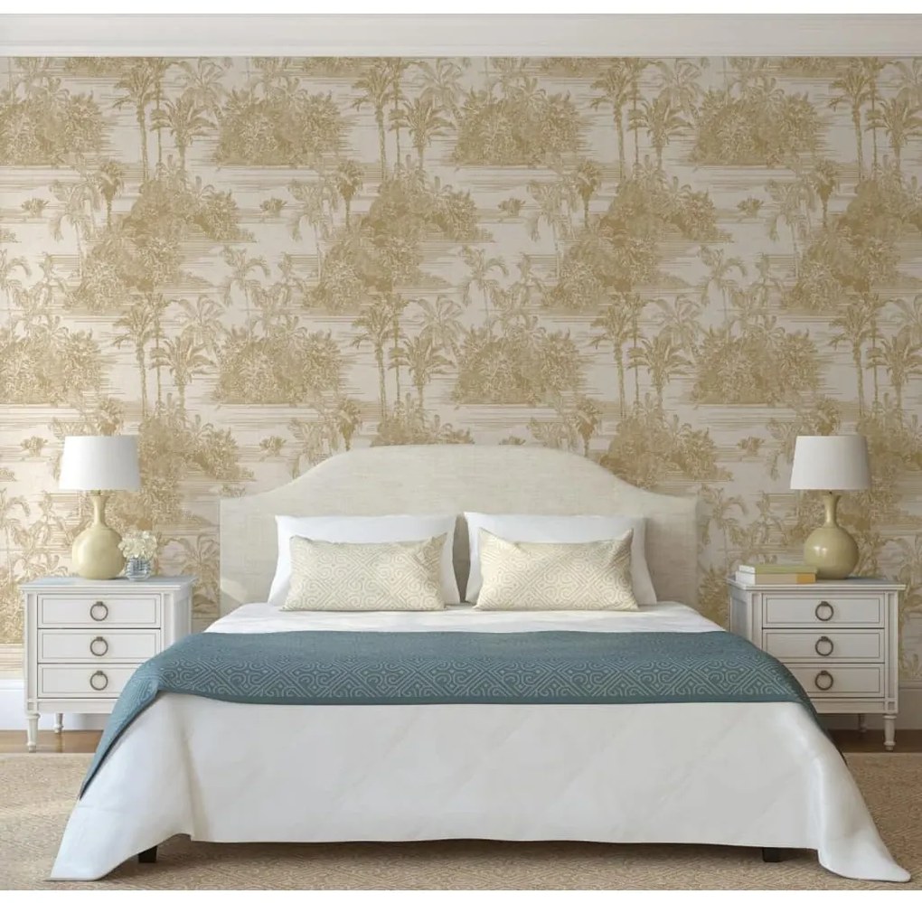 DUTCH WALLCOVERINGS Behang Tropical beige en goudkleurig