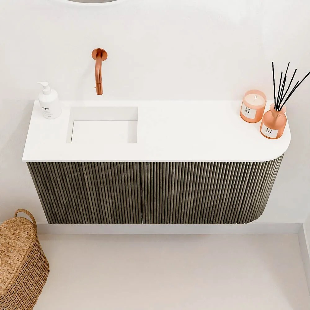 Mondiaz Joya 80cm toiletmeubel ronding rechts shadow met wastafel faye links zonder kraangat talc