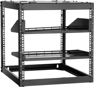 VEVOR 10U open frame netwerkrack, 585 mm diep, wandmontage of staande serverrack, 4-paals constructie, met geventileerde planken en bevestigingsmateriaal, voor alle netwerk-, IT- en AV-apparatuur