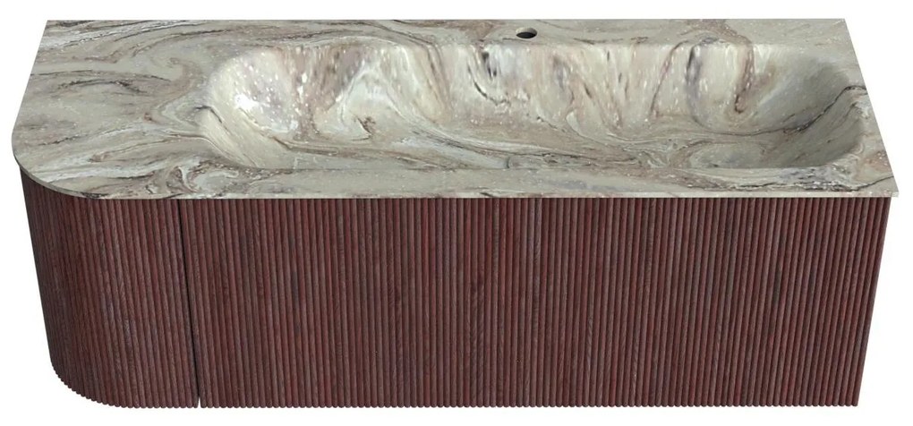Mondiaz Kurve-dlux 125cm badmeubel ronding links ruby met 1 lade en deur en wastafel big medium kraangat rechts glace