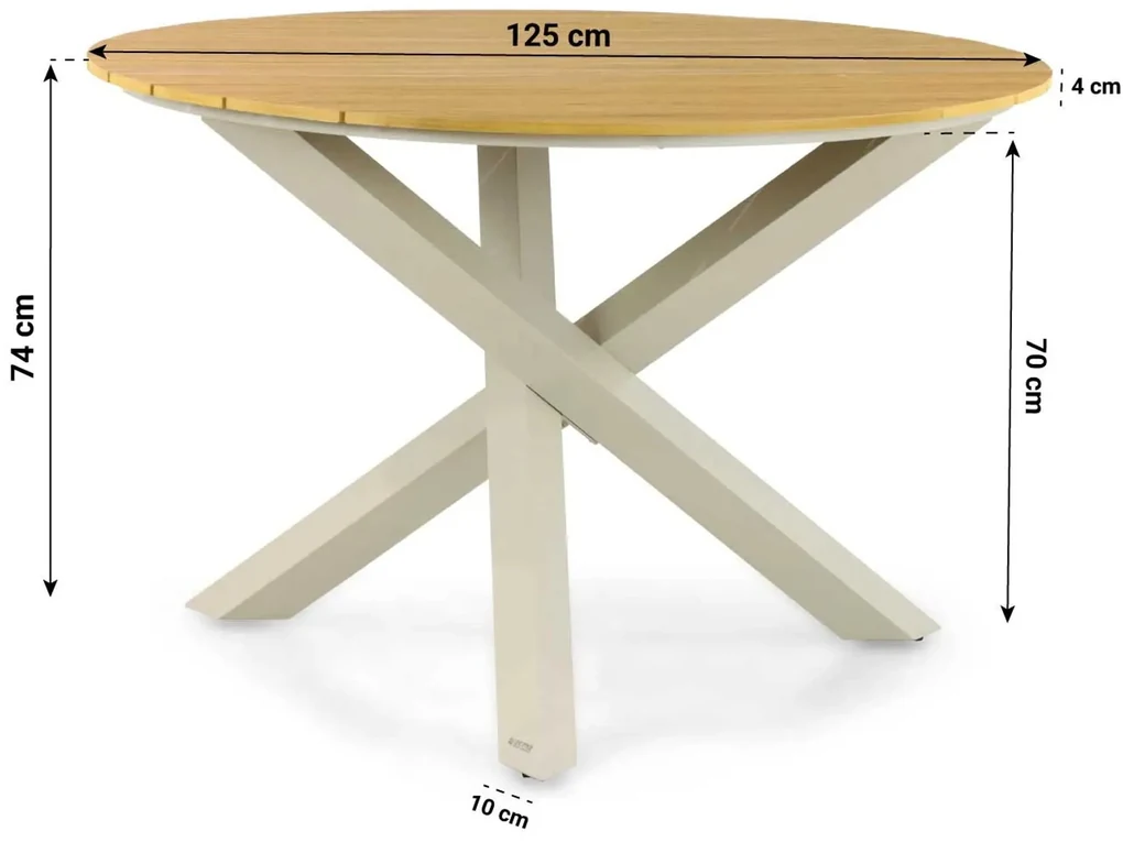 Dining Tuintafel  125 cm Aluminium/Polywood (teakfinish) Taupe Ancona