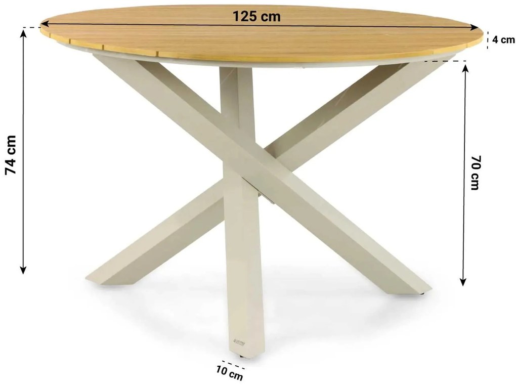 Tuinset Ronde Tuintafel 4 personen Rope Zand/Beige 4 Seasons Outdoor Calma/Ancona