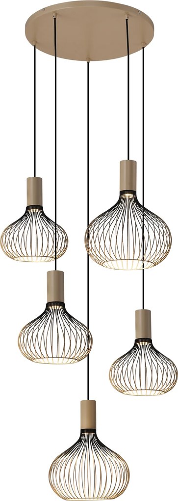 Isabel 5-lichts Hanglamp Zwart Beige