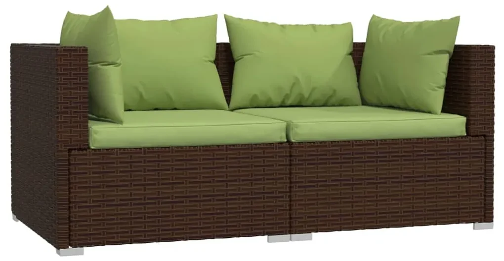 vidaXL Bank 2-zits met kussens poly rattan bruin
