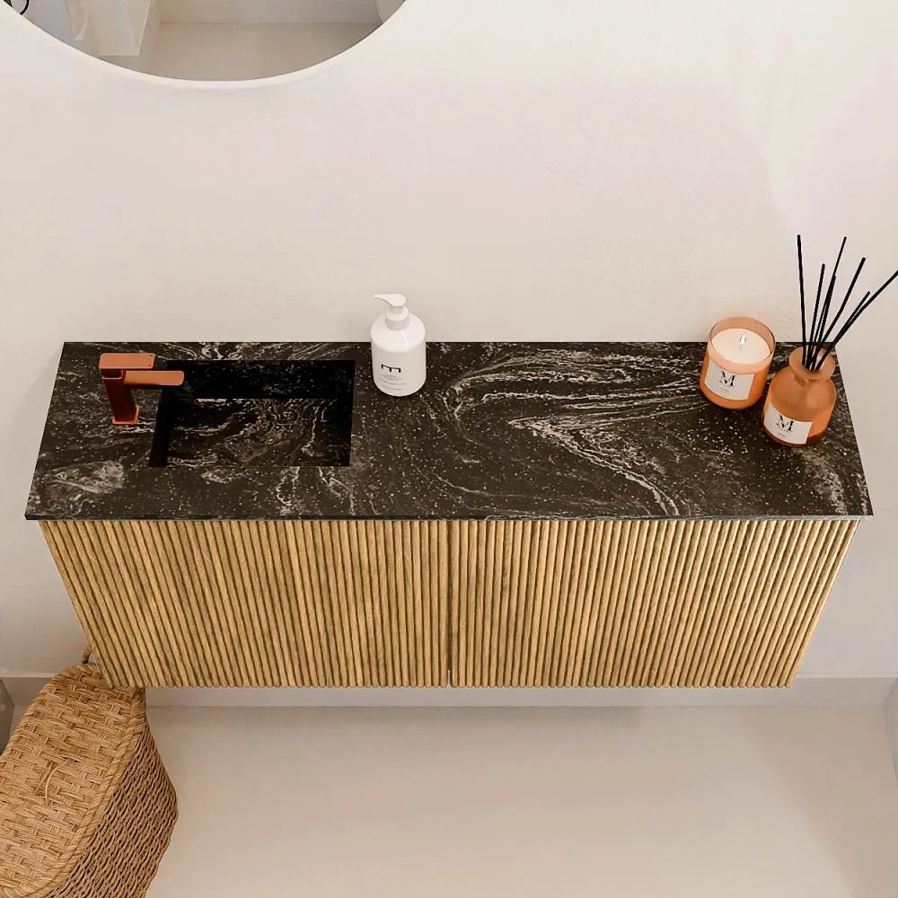 Mondiaz Joya DLux 90cm toiletmeubel oak met wastafel faye links 1 kraangat lava