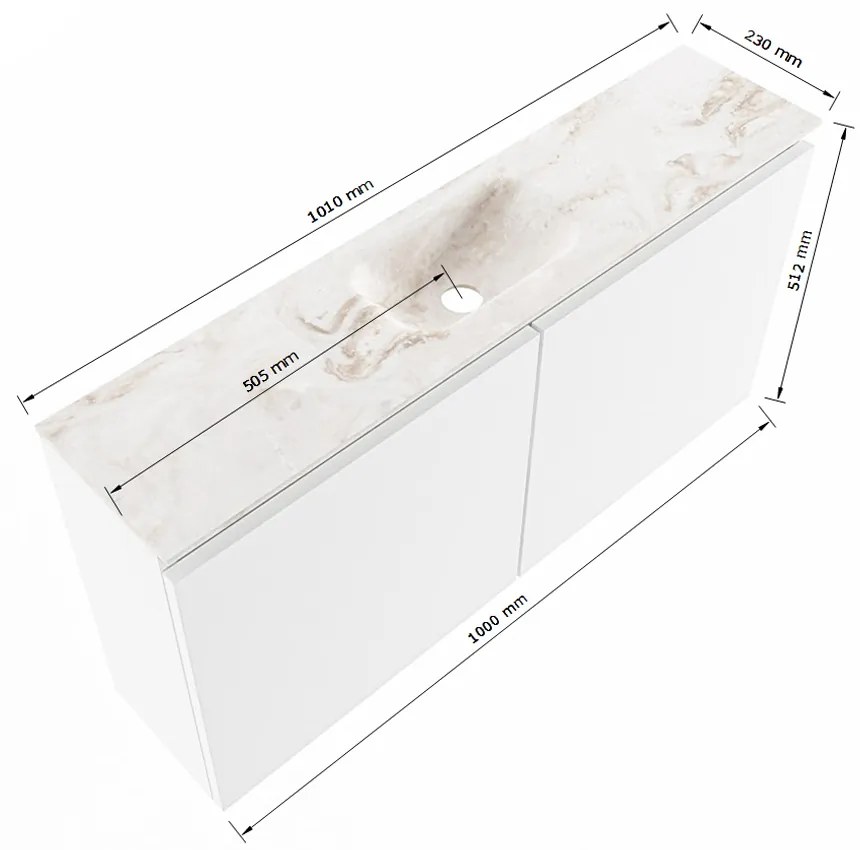 Mondiaz Ture DLux toiletmeubel 100cm rosee met wastafel glace midden met kraangat