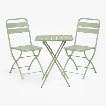 Janti Stalen Tuinset Met Vierkante Tafel 60x60 Cm En 2 Opvouwbare Stoelen Ijsberg - Sklum