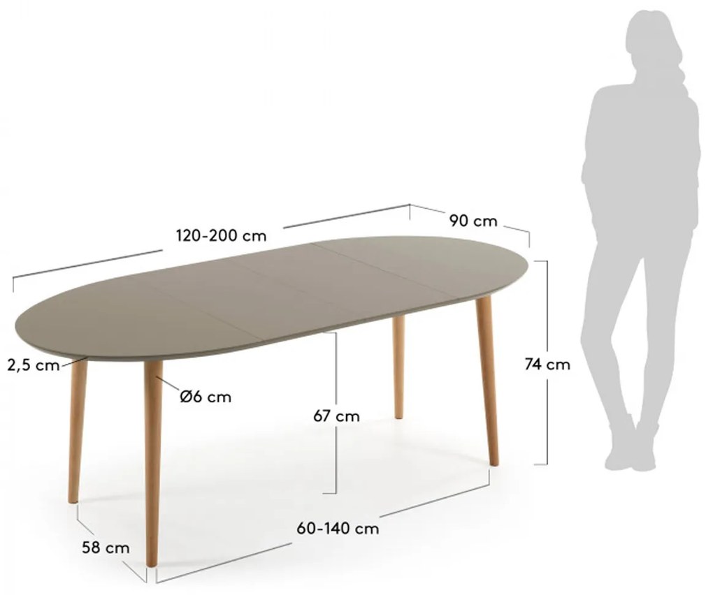 Kave Home Oqui Uitschuifbare Eettafel Bruin 120 Cm