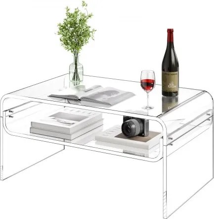 VEVOR Salontafel, bijzettafel, 2-laags salontafel met opbergplank, moderne rechthoekige salontafel van acryl, ideaal voor eetkamer, kookeiland, restaurant, kantoor, 50 x 80 x 38 cm (transparant)