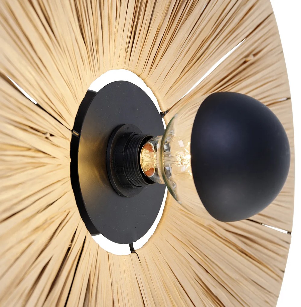 Landelijke wandlamp zwart met touw 45 cm - Leia