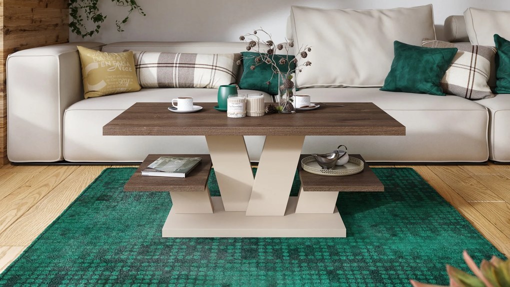 Mazzoni VIVA MAT Bruin eik/beige - MODERNE KOFFIE TAFEL MET SCHAPPEN
