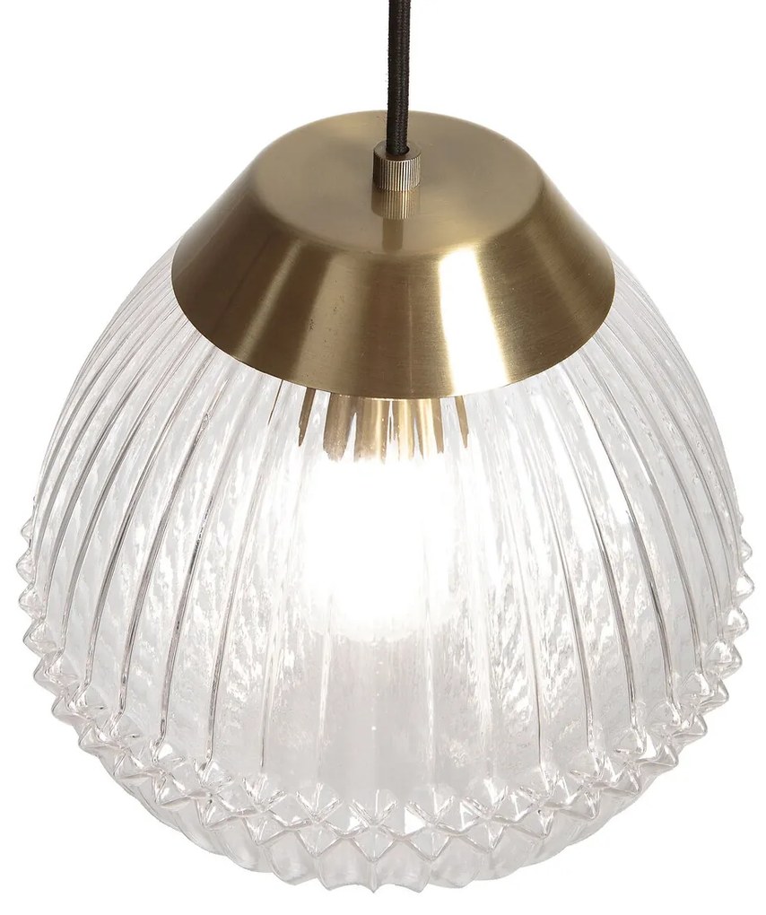 Hanglamp in messing en geribbeld glasØ26 cm, Ari