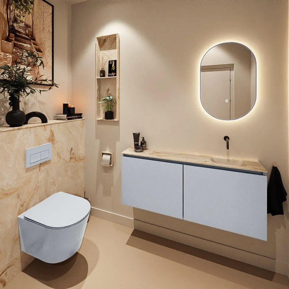 Mondiaz Ture DLux toiletmeubel 120cm clay met wastafel frappe rechts zonder kraangat