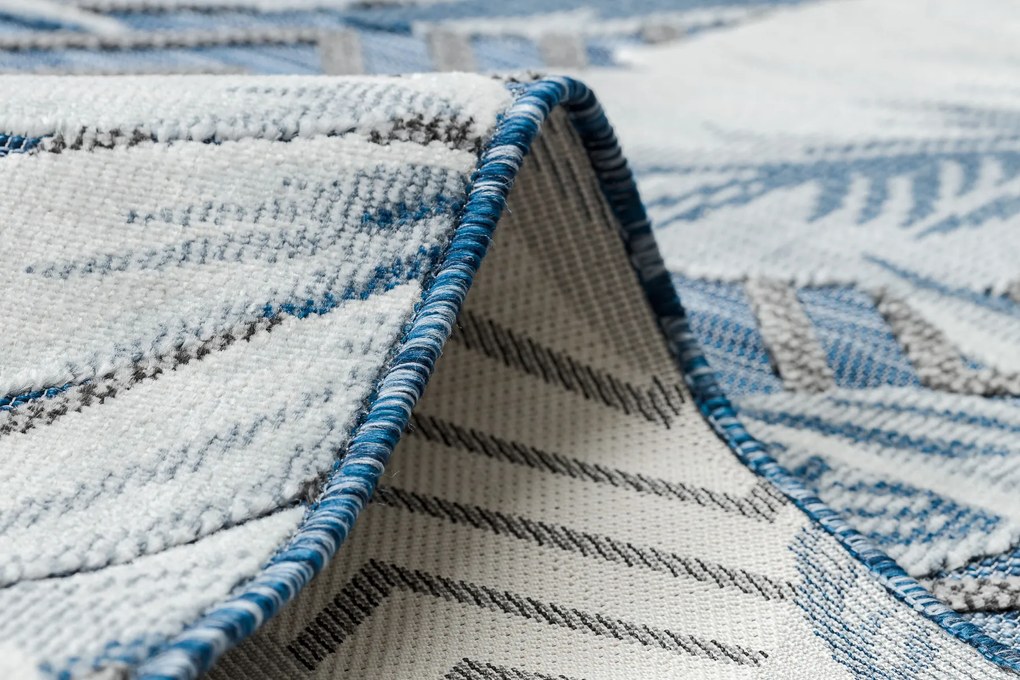 Tapijt Structural BOTANIC 65242 Veren, zigzag, plat geweven op het balkon, terras - donkerblauw