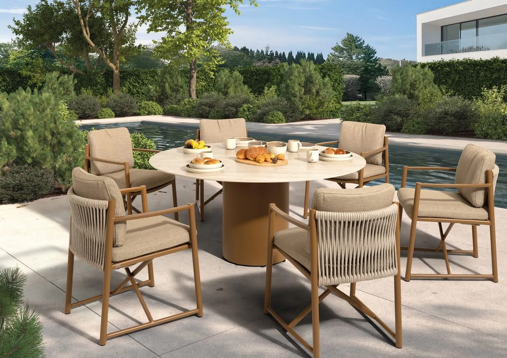 4 Seasons Outdoor Marina tuinset amber met Colorado tafel Ø 160 cm SALE Tuinset   beige weerbestendig