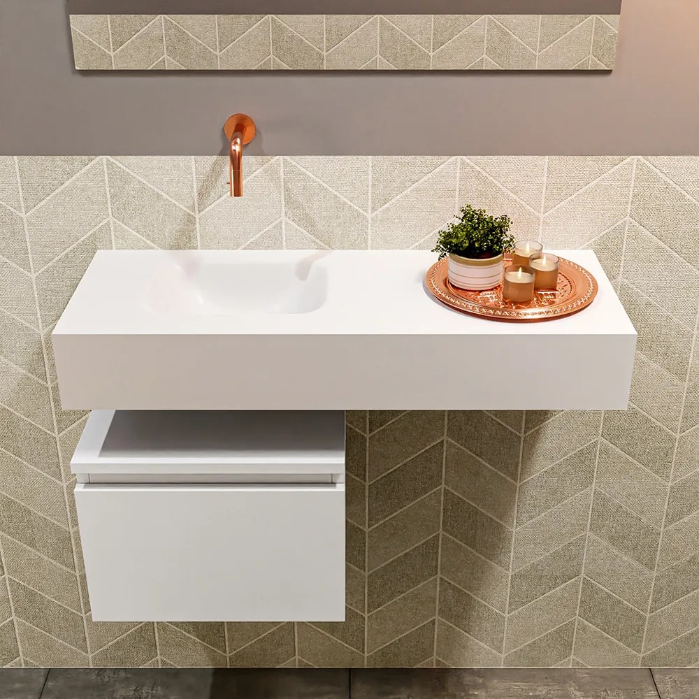 Mondiaz Andor toiletmeubel 40cm mat wit met witte wastafel 80cm links zonder kraangat