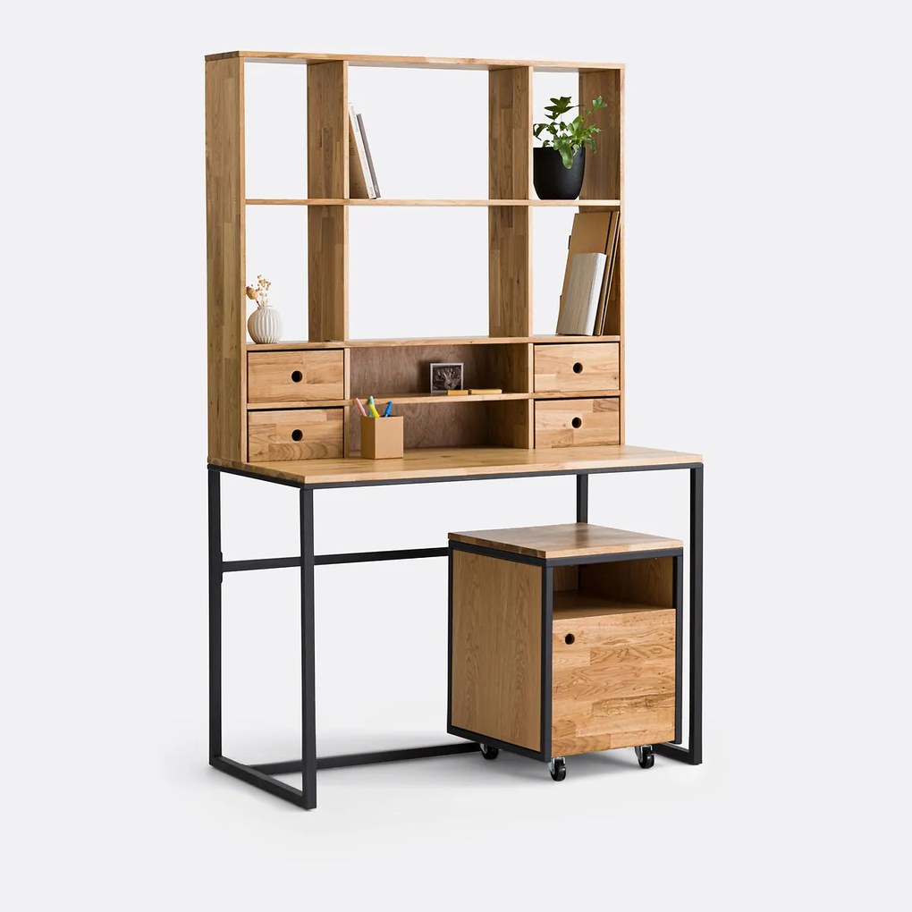 Bureau eik en metaal, met verhoogstuk, Hiba