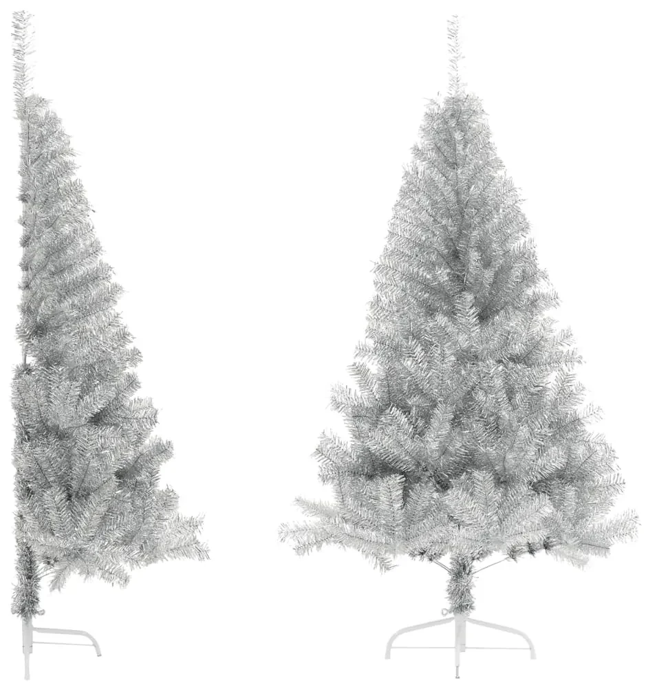 vidaXL Kunstkerstboom met standaard half 180 cm PVC zilverkleurig