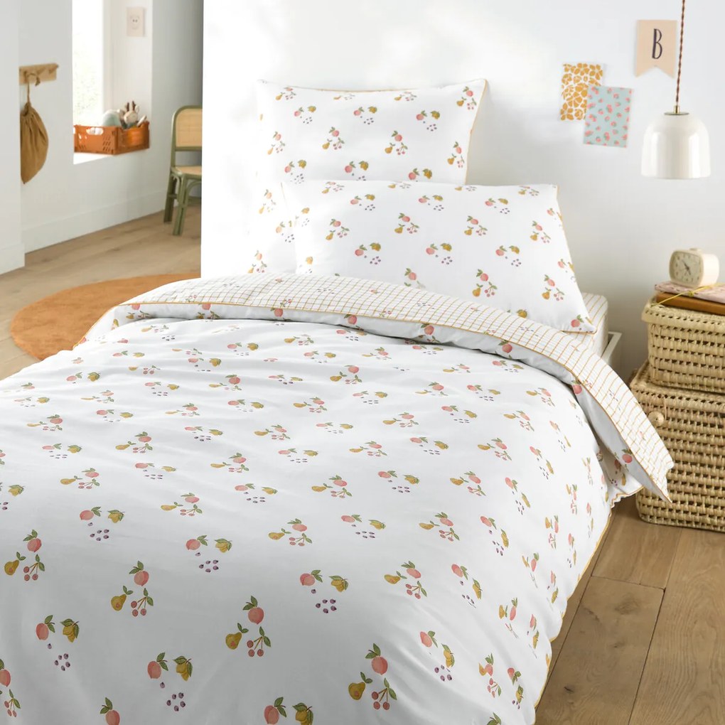 Kussensloop voor kinderbed, 50% gerecycled katoen, fruitprint, LILAS