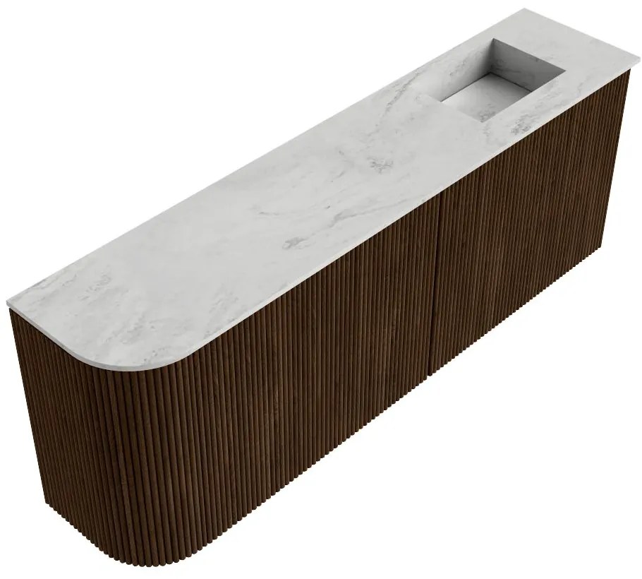 Mondiaz Joya DLux 110cm toiletmeubel ronding links walnut met wastafel faye rechts zonder kraangat opalo