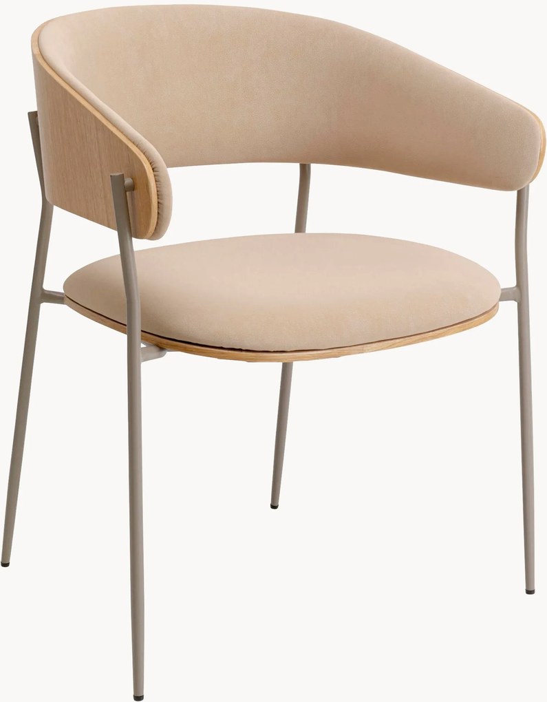 Kunstleren eetstoelen Cindy met armleuning en eikenhouten rugleuning, 2-delig
