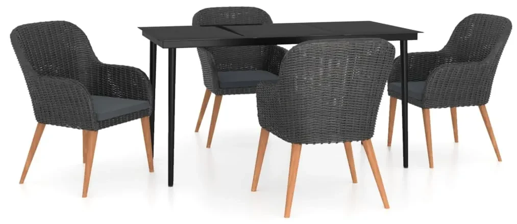 vidaXL 5-delige Tuinset met kussens zwart