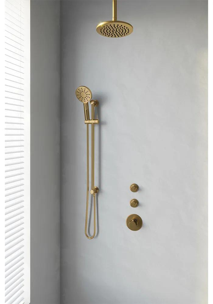 Regendoucheset Inbouw Brauer Gold Edition Thermostatisch 20cm met Plafondarm, Glijstang en Handdouche 3-Standen Losse Stopkranen Geborsteld Goud