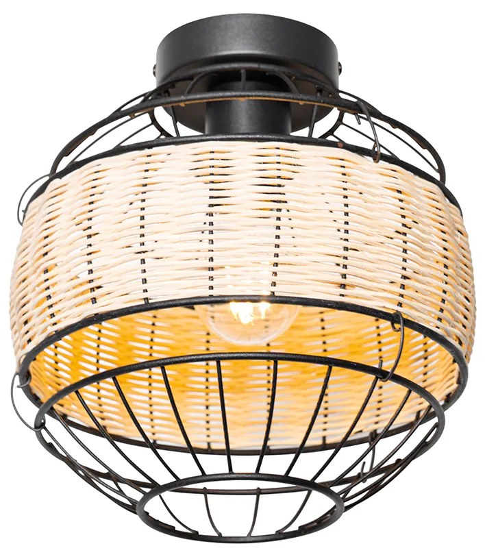 Oosterse plafondlamp zwart met rotan 25 cm - Emir