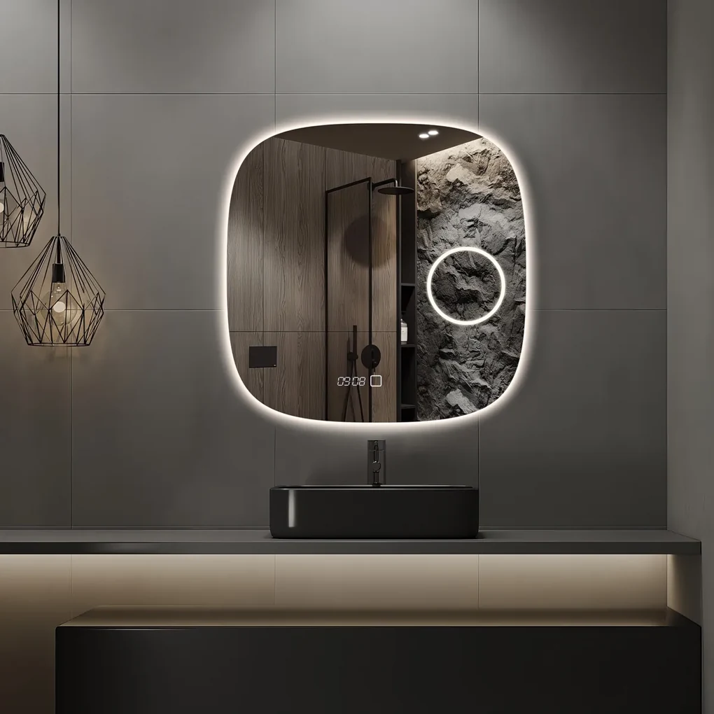 Saniclear Shave Deens ovale spiegel 60x60cm met verlichting, verwarming en vergrootglas