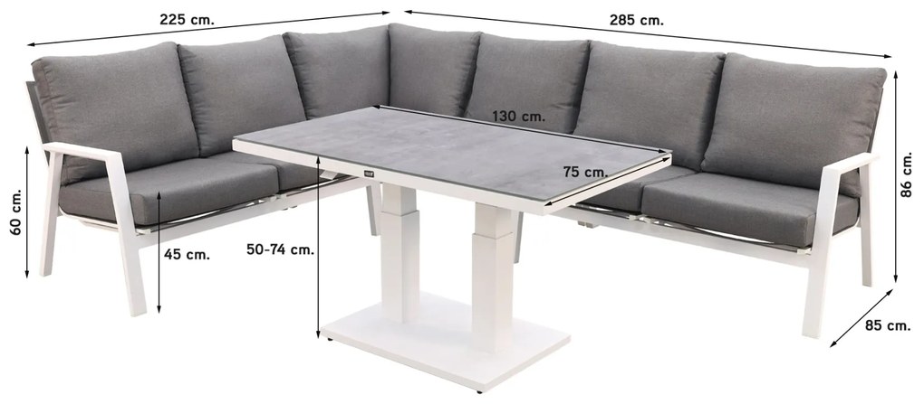 Azoren lounge dining set links - white (tafel verstelbaar in hoogte)